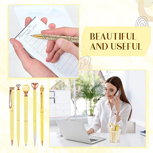 Image of Janmini Metal Crystal Glitter Ballpoint Pen Set 9 Pcs Black Ink Cute Cute Things Novelty Gifts for Women Girls Birthday Home Office (Yellow)