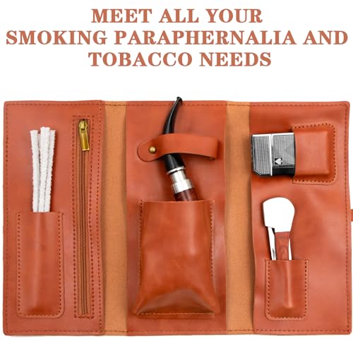 PU Leather Tobacco Pipe Bag, Contains Up to 7 Pouches with Different Functions, Handmade Pipe Tool Pouch, Portable Tobacco Bag, Smell Poof Pouch, Great Gift (Light Brown) - Image 4