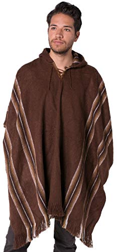 Gamboa - Poncho Rústico de Alpaca para Hombre - Tonos Rústicos con Capucha y Flecos