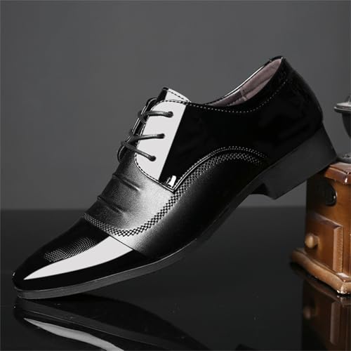 Men's Trendy Patent Leather Tuxedo Dress Shoes Cap Toe Lace up Formal Business Oxfords Wedding Prom2