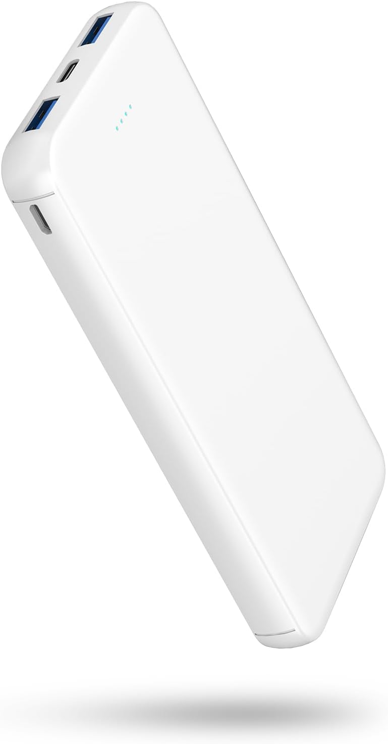 VANYUST 10000mAh Portable Charger, 5V/3A Power Bank with USB-C in/Out Fast Charging, External Battery Pack Compatible with iPhone 16/15/14/13/12, Samsung S22/S21, Google, iPad, etc. (White)