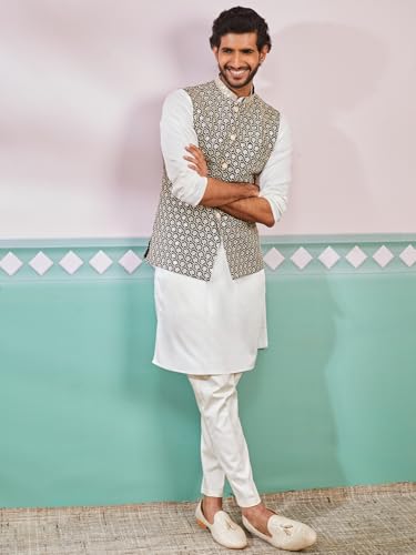 Image of VASTRAMAY Men's Embroidered Nehru Jacket - Festive Ethnic Waistcoat for Festive, Wedding, Party & Traditional Occasion Outfit
