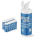 Hero Wipes EMS Sanitizing Wipes 65% Ethyl Alcohol Canister of 30ct Extra Thick and Large 8x7' Wipes...