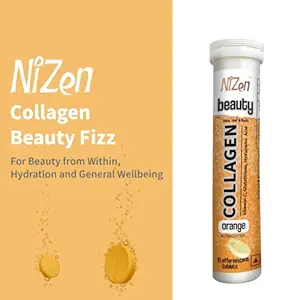 Collagen Beauty Fizz - Effervescent Tablets | Marine Collagen + Vitamin C + Glutathione + Hyaluronic Acid | Orange Flavour | Pack of 15 Tablets | | For Beauty, Hydration and Recovery