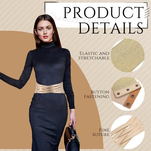 Geyoga Women Wide Elastic Waist Belt Leather Corset Obi Belt Stretchy Waistband for Dresses Ladies Fashion 4'' Wide2