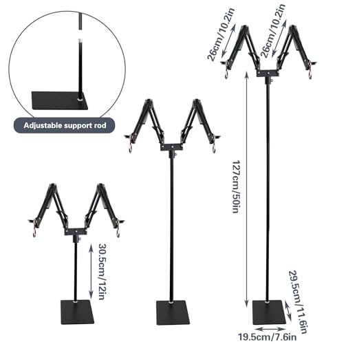 JoyHuaTrade Dual Reptile Heat Lamp Stand, Adjustable Height 15.3-68.9 Inch Floor Light Holder with Two 360° Swing Arm and Phone Holder for Reptile Glass Terrarium Amphibians Cage Heating Light, Black - Thumbnail 3