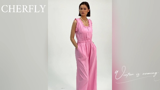 CHERFLY Combinaison Femme Été Élégante Sans Manches Col V Dos Nu – Jambe Large Fente Latérale Poches
