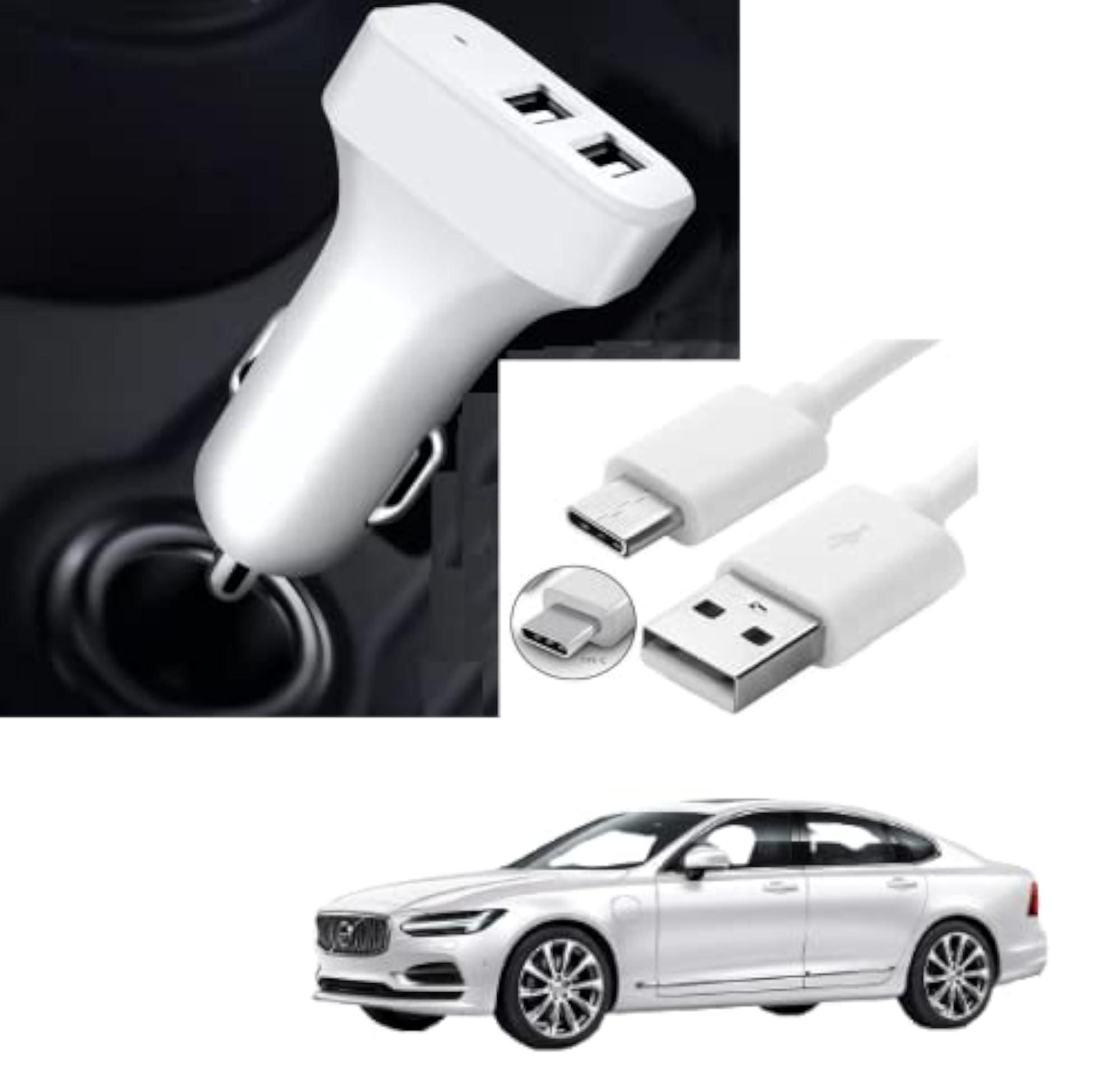 5.1 Amp 2 USB Fast Car Charger with C-Type Cable