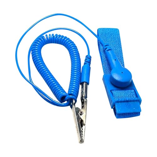Anti Static Wrist Strap, Antistatic Wristband with Grounding Wire and Alligator Clips, Band ESD Discharge, Prevents Build up of Static Electricity(Color:Blue)