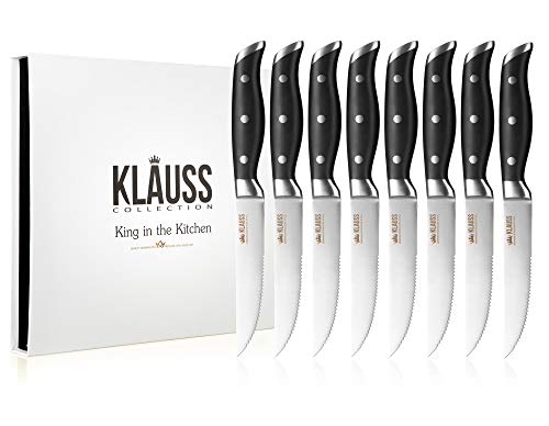 Klauss Collection Steak Knives Set of 8, Premium German Stainless Steel Full-Tang Blade and Solid Riveted Handles