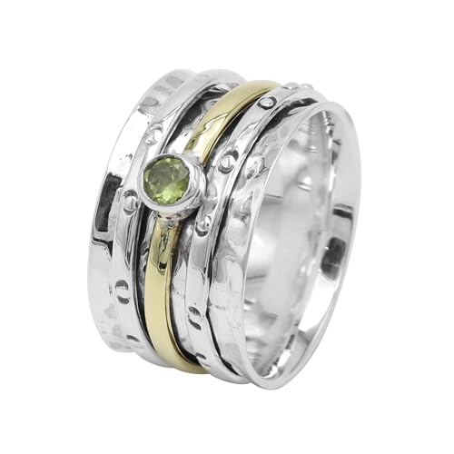 Bague spinner en argent 925 JAY OOLS avec véritable péridot naturel de luxe