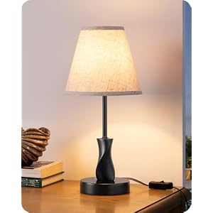 EDISHINE Bedroom Table Lamp, Modern Bedside Lamp with Oatmeal Fabric Linen Shade, Solid Wood Base, Small Lamps for Living Room Office, E27 2700K Bulb Included