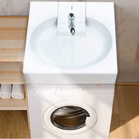 Lavabo de ahorro de espacio en lavadora estándar, GPM GRANDE – Sifón compacto escalonado en la parte trasera – Espacio libre bajo el lavabo de 63 x 60 cm