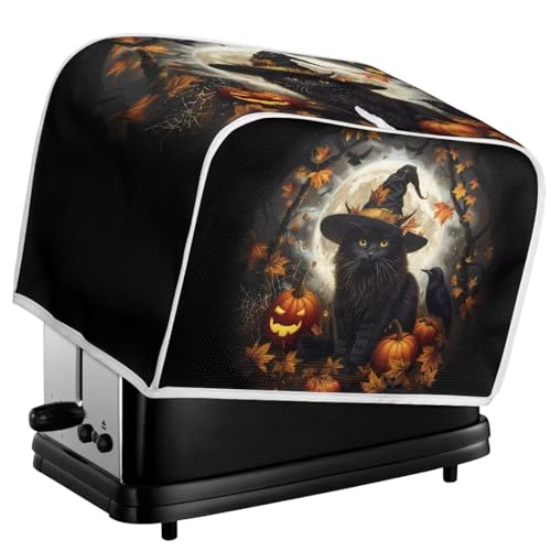 Image of Toaster Dust Cover Bakeware Protector Compatible with 4 Slice Toaste Dust Protection Cover Halloween Spooky Black Cat Print