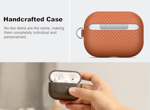 Haobobro Leather Case - for AirPods Pro 3 Case Cover with Keychain - Selected Skin-friendly Leather, Carbon Fibre Texture, Handmade Shockproof Hard Cover for AirPods Pro 3rd Generation Earbuds - Brown by HAOBOBRO - Image 3