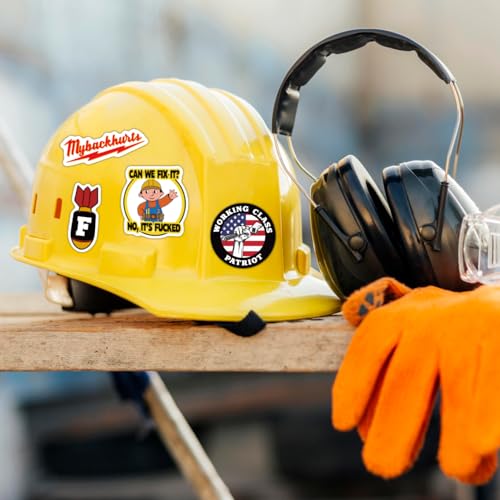 Image of 112PCS Funny Hard Hat Stickers for Adults - Waterproof Vinyl for Welding Helmet, Tool Box, Electrician, Mechanic Tools - Blue Collar Gifts for Men, Mechanic, Co-Workers