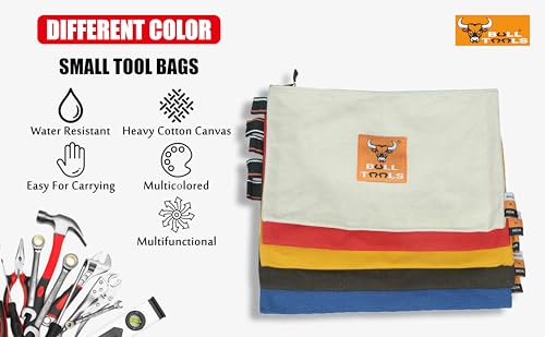 Image of BULL TOOLS Tool Pouch 100% Cotton Canvas 16 oz Tool Organizer Bag, Wrench Holder Pouch, Multi-Purpose Wrench Organizer Bag, Utility Organization Bags, Heavy Duty Brass Zipper, Metal Carabiner - 5 Pack