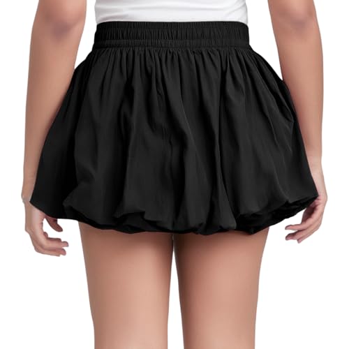 Choomomo Womens Solid Bubble Skirt Elastic Waist A-Line Puff Skirt Summer Ruffle Short Mini Skirts2