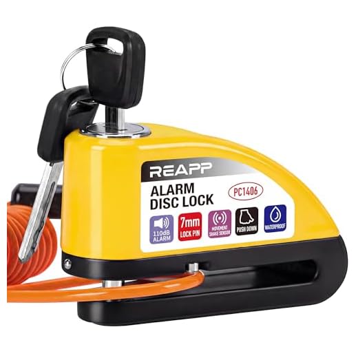 REAPP Bloccadisco Moto Lucchetto Moto Antifurto con Allarme Sonoro 110DB, Blocca disco Moto Protezione Antifurto per Moto Bici Motorino Moped Vespa Motocross, Accessori con 2 chiavi und 1.5m Reminder