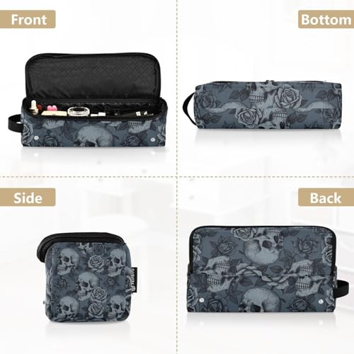 Organizador 2 en 1 para Herramientas de Cabello con Base Resistente al Calor, Bolsa de Almacenamiento para Planchas, Rizadores, Indispensable para Viajes con Diseño Calavera y Rosas Gótico para Mujeres miniatura 5