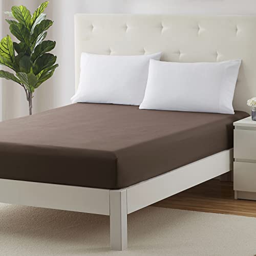 Image of Clara Clark Premier 1800 Collection Single Fitted Sheet, Full (Double), Brown Chocolate