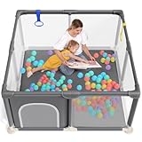 Baby Playpen 47x47 Inch in Small Play Pen Playards, Playpen for Babies and Toddlers, Baby Play Yard Safety Gate Fence for Indoor & Outdoor Kids Activity Center Play Area, Anti-Fall, Grey