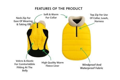 Image of The Pets Company Dog Winter Coat Jacket, Clothes, Windproof, Waterproof, Light Weight, Washable, Ultra Warm Thick Fleece Lined Dog Vest for Cold Weather Protection, (Yellow, Large - 26 Inch)