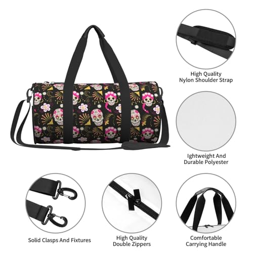 Travel Duffle Bag, pink Skull daisy Sports Gym Bag for Women Men, Carry On Bag Weekender Overnight Duffel Bag, Personal Item Travel Bag4