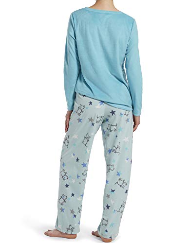 HUE Women's Sueded Fleece Long Sleeve Tee and Pant 2 Piece Pajama Set, Capri-Starry Purple, Large