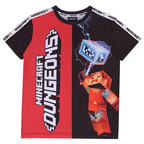Popgear Minecraft Dungeons Jungen T-Shirt Rot Schwarz Camiseta, 128 para Niños