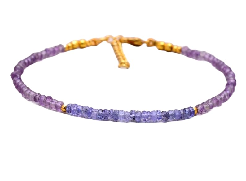 Bracelet améthyste tanzanite perles argent 925 layering minimaliste femme 18cm