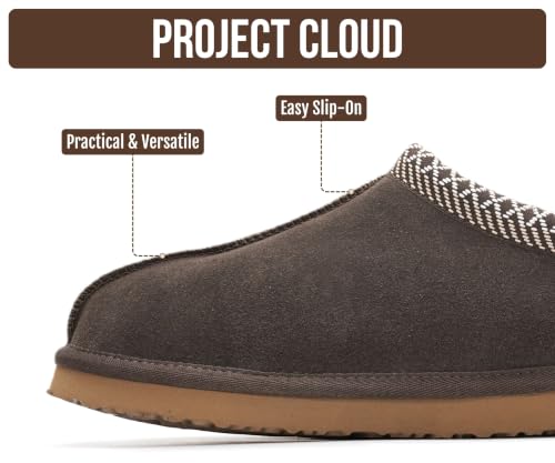 Image of Project Cloud Mens Slippers Genuine Leather Australian Shearling Slippers | Memory Foam Insole Non Slip Fuzzy Shoes Indoor Outdoor Warm Cozy Footwear Everyday Comfort Soft Lining Cushioned Sole Easy On