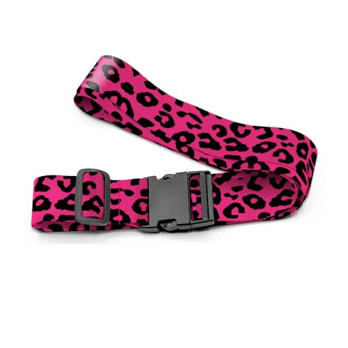 Image of WIRESTER Set of 2 Adjustable Luggage Straps with Buckle, Travel Secure Belt for Suitcase Baggage, Luggage Accessories - Black Hot Pink Leopard
