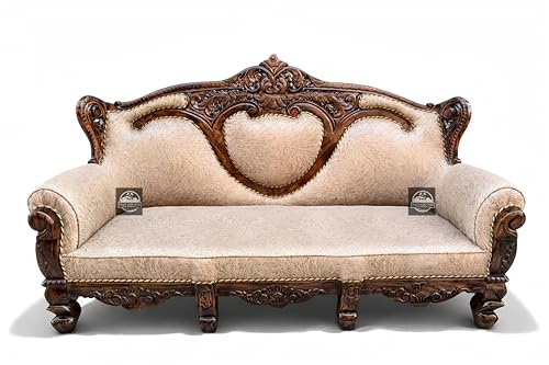 Image of Royal Carved Wooden Sofa Set | 3+1+1 Seater | Antique with Button Tufted Velvet Upholstery | Victorian Style Living Room Furniture Tufted Sofa Set Grey 3-Piece (Design 12)