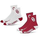 For Bare Feet NCAA Oklahoma Sooners Quarter Sock Two Pack Team Colors Large