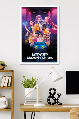 Image of Netflix KPop Demon Hunters (2025) - Group Wall Poster, 34L inch x 22.4W inch, White Framed Version