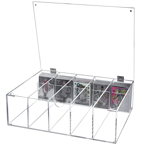MyGift 5 Compartment Trading Cards Storage Box - Premium Clear Acrylic Collectors Sports Card Protective Case with Hinged Lid, Magnetic Closure, and Removable Dividers
