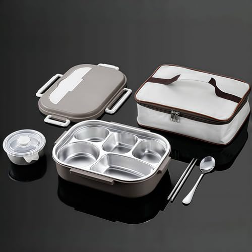Bxzzuis316ステンレス製弁当箱弁当箱 、弁当箱 保温、電子レンジで温められるお弁当箱、保温ランチジャー、二重密封、漏れ防止の汁椀大容量弁当箱大容量、子供、大人、女性、男性、通勤、学校、屋外での使用に適していますランチバッグ、箸、スプーン付き (5グ
