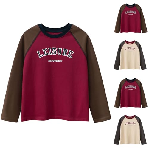 Girls Cotton Color Block T-Shirts Leisure Kids Letter Print Raglan Top Boys Crewneck Basic Long Sleeve Tees for 5-15 Years2