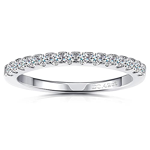 Moissanite Wedding Ring Brilliant Round Cut D Color VVS1 Clarity Half Eternity Rings 18K White Gold Plated Sterling Silver Stackable Ring Moissanite Engagement Rings for Women