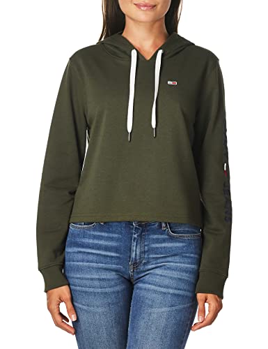 Tommy Jeans Damen Women's Hoodie Pullover Sweatshirt Kapuzenpullover, Wald,...