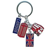 Schlüsselanhänger Smartbadge® London, Telefonzelle, Doppeldecker mit Union Jack Metall-Schlüsselanhänger