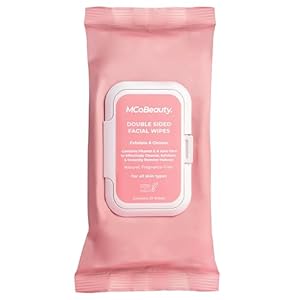 MCoBeauty – Double-Sided Facial Wipes – Cleansing and Exfoliating Wipes with Vitamin C, Aloe Vera and Vitamin E – Pack of 25 – Vegan, Cruelty Free, Fragrance Free