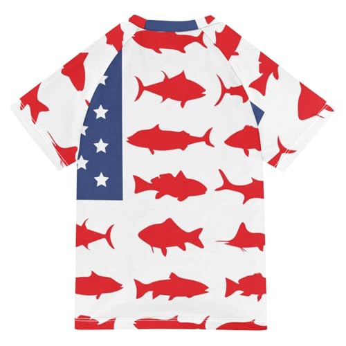 Aflyko 4th of July Kid Rashguard Shirt Shark American Flag Boys Girls Swimsuit Top2