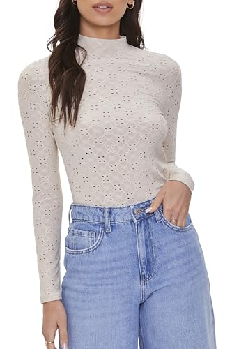 Forever 21 Women's Eyelet Mock Neck Top, Brown