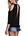 ALLEGRACE Women Sexy Slit Open Front Cold Shoulder T Shirts Fashion Tee Tops Black M