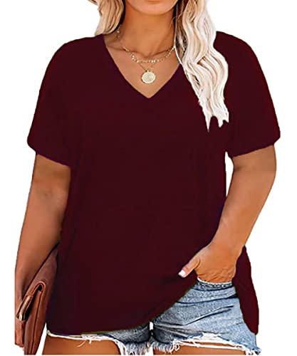 Image of RITERA Women Plus Size Tops Tie Dye V Neck Shirt Floral Camo Summer Short Sleeve Tunic Oversized Ladies Blouse XL-5XL