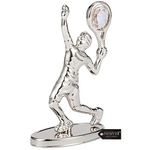 image for Matashi Silver Plated Tennis Player Figurine w/ Crystals, Tabletop Ten