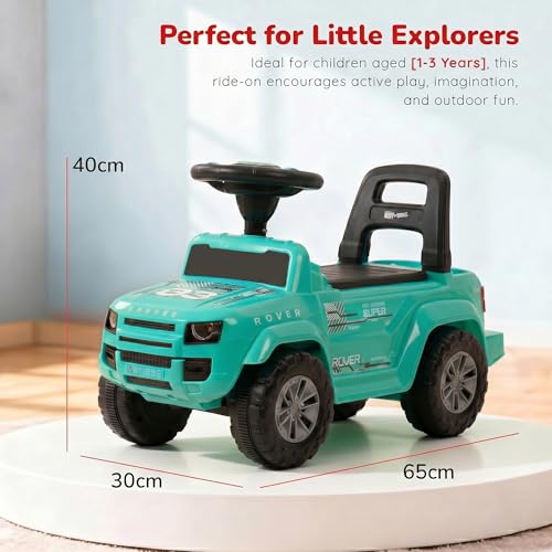 Image of Baybee Rover Baby Ride on Car for Kids | Portable Rideons Jeep with LED Lights & Music | Push Ride on Toys Car with Backrest & Toy Storage Basket | Kids Car to Drive 1-3 Years (Teal)