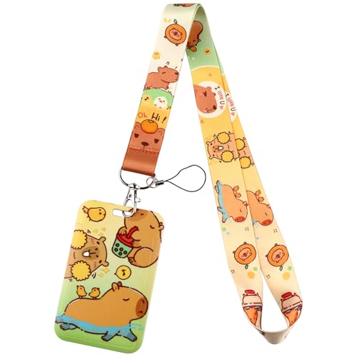 Capybaras Lanyards with Keyring Cartoon Animal Card Holder Beautiful Neck Strap Badge Card Holder for Students Girls4
